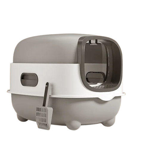 Open Cat Litter Box with Scoop - Spacious Grey Litter Tray for Cats