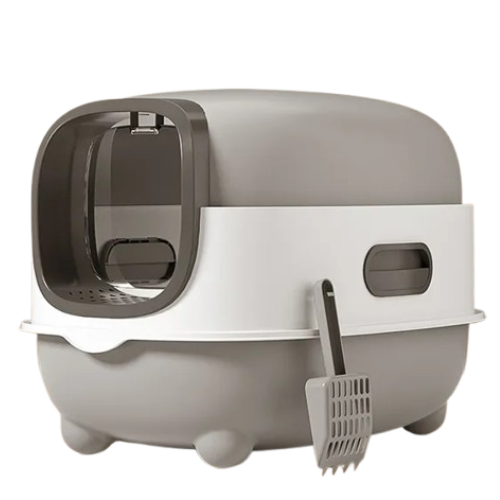 Open Cat Litter Box with Scoop - Spacious Grey Litter Tray for Cats