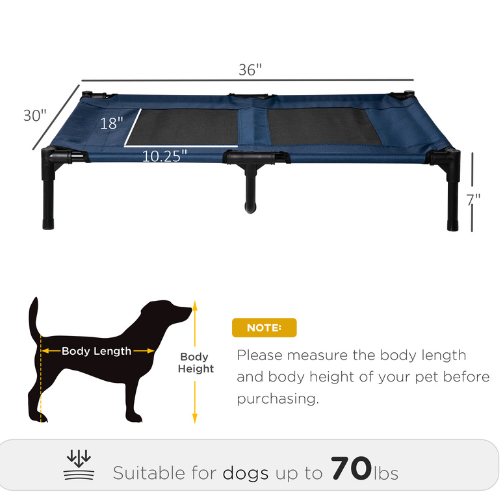 Elevated Cooling Dog Cot Bed 36" x 30" - Breathable Mesh Outdoor Pet Bed