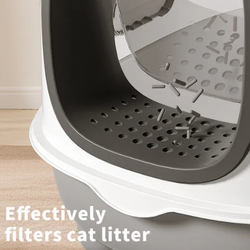 Open Cat Litter Box with Scoop - Spacious Grey Litter Tray for Cats
