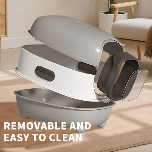 Open Cat Litter Box with Scoop - Spacious Grey Litter Tray for Cats