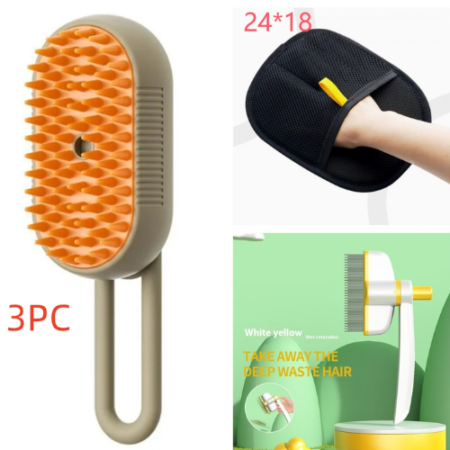 3-in-1 Steam Pet Grooming Brush - USB Rechargeable Cat & Dog Hair Removal Comb
