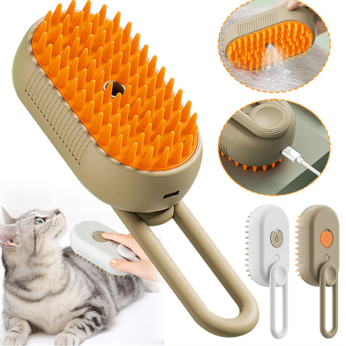 3-in-1 Steam Pet Grooming Brush - USB Rechargeable Cat & Dog Hair Removal Comb
