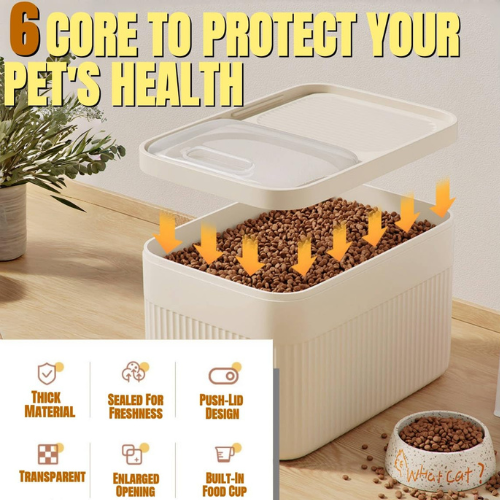 Airtight Pet Food Storage Container with Measuring Cup - Dog & Cat Food Container