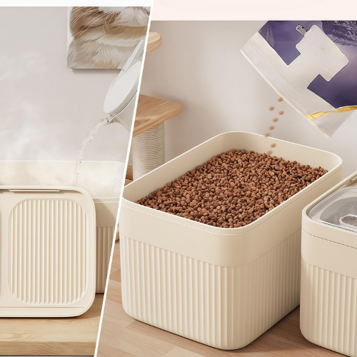 Airtight Pet Food Storage Container with Measuring Cup - Dog & Cat Food Container