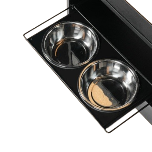 Elevated Pet Feeding Station with Storage Cabinet - 2 Stainless Steel Bowls