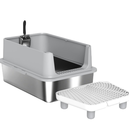 XL Stainless Steel Cat Litter Box with Scoop