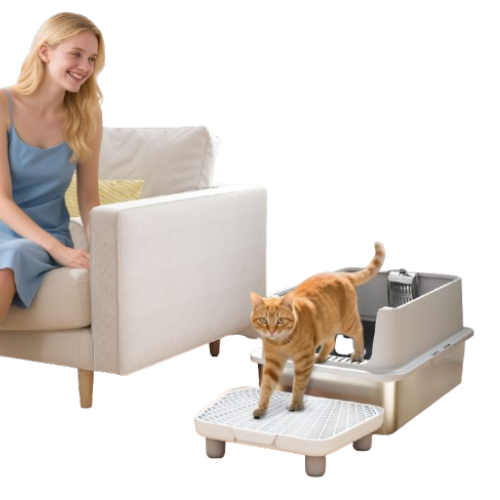 XL Stainless Steel Cat Litter Box with Scoop
