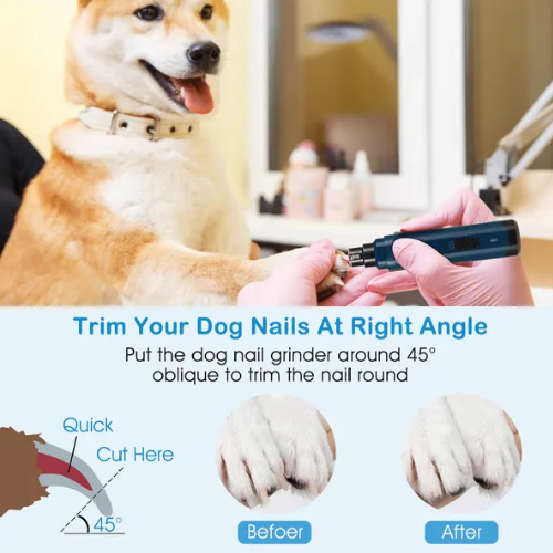 USB Rechargeable Dog Nail Grinder - Quiet 2-Speed Cordless Pet Nail Trimmer for Dogs & Cats